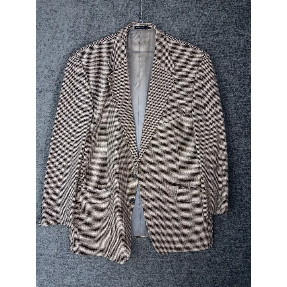 VTG Joseph Abboud Houndstooth Blazer Mens‎ 44R Single Breasted Business Academia